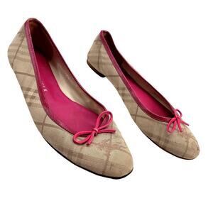 Burberry Canvas Ballet Checkered Pattern Pink w patent leather flats Size 37.5